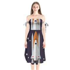 Rocket-space-universe-spaceship Shoulder Tie Bardot Midi Dress by Cowasu