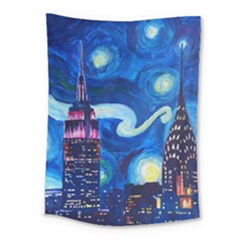 Starry Night In New York Van Gogh Manhattan Chrysler Building And Empire State Building Medium Tapestry by Sarkoni