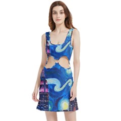 Starry Night In New York Van Gogh Manhattan Chrysler Building And Empire State Building Velour Cutout Dress by Sarkoni