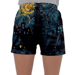 Castle Starry Night Van Gogh Parody Sleepwear Shorts by Sarkoni