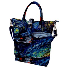 Spaceship Galaxy Parody Art Starry Night Buckle Top Tote Bag by Sarkoni