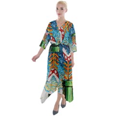 Game Starry Night Doctor Who Van Gogh Parody Quarter Sleeve Wrap Front Maxi Dress by Sarkoni