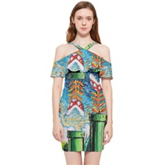 Game Starry Night Doctor Who Van Gogh Parody Shoulder Frill Bodycon Summer Dress by Sarkoni