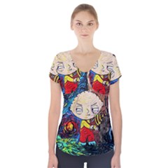 Cartoon Starry Night Vincent Van Gogh Short Sleeve Front Detail Top by Sarkoni