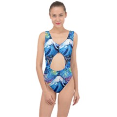 Mount Fuji Art Starry Night Van Gogh Center Cut Out Swimsuit by Sarkoni