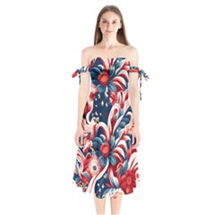 America Pattern Shoulder Tie Bardot Midi Dress by Valentinaart