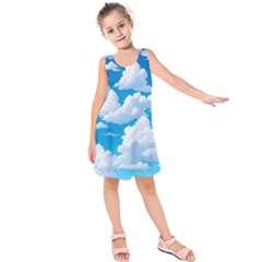 Sky Clouds Blue Cartoon Animated Kids  Sleeveless Dress by Bangk1t