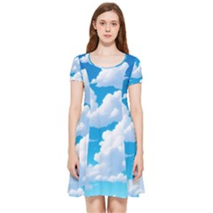 Sky Clouds Blue Cartoon Animated Inside Out Cap Sleeve Dress by Bangk1t