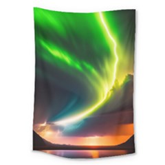 Lake Storm Neon Nature Large Tapestry by Bangk1t