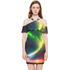 Lake Storm Neon Nature Shoulder Frill Bodycon Summer Dress