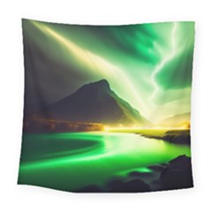 Aurora Lake Neon Colorful Square Tapestry (large)