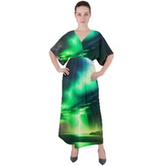 Lake Storm Neon V-neck Boho Style Maxi Dress