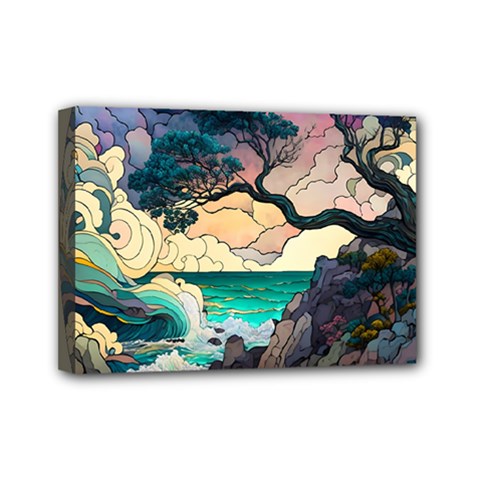 Tree Wave Ocean Mini Canvas 7  X 5  (stretched)