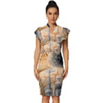 Garden Mushrooms Tree Flower Vintage Frill Sleeve V-Neck Bodycon Dress