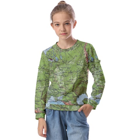 Map Earth World Russia Europe Kids  Long Sleeve T-shirt With Frill  by Bangk1t