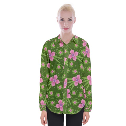 Pink Flower Background Pattern Womens Long Sleeve Shirt by Ravend