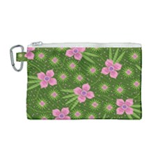 Pink Flower Background Pattern Canvas Cosmetic Bag (medium) by Ravend
