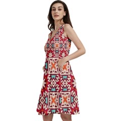 Geometric Pattern Seamless Abstract Sleeveless V-neck Skater Dress With Pockets by Ravend