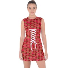 Geometry Background Red Rectangle Pattern Lace Up Front Bodycon Dress