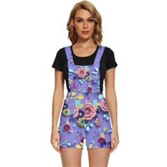 3d Flowers Pattern Flora Background Short Overalls by Bedest