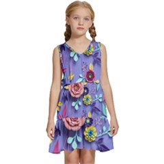 3d Flowers Pattern Flora Background Kids  Sleeveless Tiered Mini Dress by Bedest