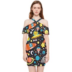 Space Pattern Shoulder Frill Bodycon Summer Dress by Bedest