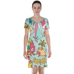 Summer Up Cute Doodle Short Sleeve Nightdress by Bedest