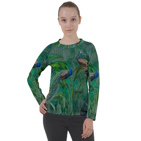 Peacock Paradise Jungle Women s Long Sleeve Raglan T-shirt by Bedest