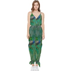 Peacock Paradise Jungle Sleeveless Tie Ankle Chiffon Jumpsuit by Bedest