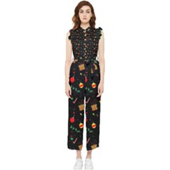 Christmas Pattern Texture Colorful Wallpaper Women s Frill Top Chiffon Jumpsuit by Ravend
