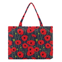 Background Poppies Flowers Seamless Ornamental Medium Tote Bag by Ravend