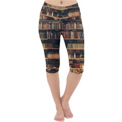 Books On Bookshelf Assorted Color Book Lot In Bookcase Library Lightweight Velour Cropped Yoga Leggings by Ravend