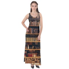 Books On Bookshelf Assorted Color Book Lot In Bookcase Library Sleeveless Velour Maxi Dress by Ravend