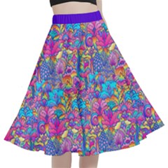 Floral Colorful  A-line Full Circle Midi Skirt With Pocket by flowerland