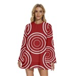 Background-red Round Neck Long Sleeve Bohemian Style Chiffon Mini Dress