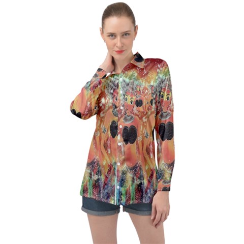 Indonesia-lukisan-picture Long Sleeve Satin Shirt by nateshop