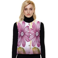 Print-roses Women s Button Up Puffer Vest by nateshop