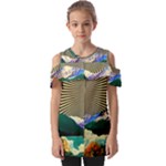 Surreal Art Psychadelic Mountain Fold Over Open Sleeve Top