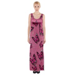 Pink Glitter Butterfly Thigh Split Maxi Dress by Ndabl3x