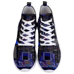 Blue Computer Monitor With Chair Game Digital Art Men s Lightweight High Top Sneakers by Bedest
