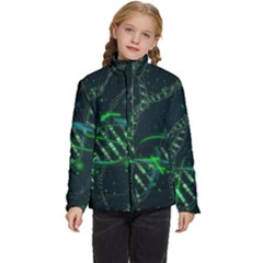 Green And Black Abstract Digital Art Kids  Puffer Bubble Jacket Coat by Bedest