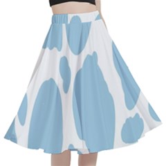 Cow Print, Aesthetic, Y, Blue, Baby Blue, Pattern, Simple A-line Full Circle Midi Skirt With Pocket by nateshop