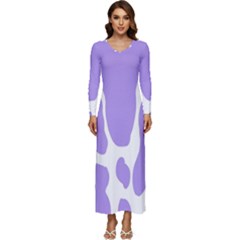 Cow Print, Aesthetic,violelilac, Animal, Purple, Simple Long Sleeve Longline Maxi Dress by nateshop