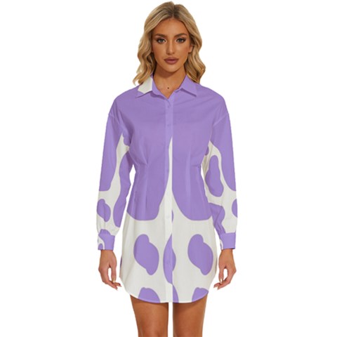 Cow Print, Aesthetic,violelilac, Animal, Purple, Simple Womens Long Sleeve Shirt Dress by nateshop
