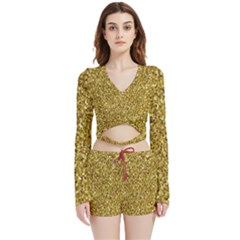 Gold Glittering Background Gold Glitter Texture, Close-up Velvet Wrap Crop Top And Shorts Set by nateshop