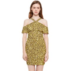 Gold Glittering Background Gold Glitter Texture, Close-up Shoulder Frill Bodycon Summer Dress by nateshop