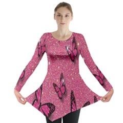 Butterfly, Girl, Pink, Wallpaper Long Sleeve Tunic  by nateshop