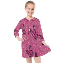 Butterfly, Girl, Pink, Wallpaper Kids  Quarter Sleeve Shirt Dress by nateshop