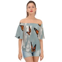 Aesthetic Butterfly , Butterflies, Nature, Off Shoulder Short Sleeve Top by nateshop