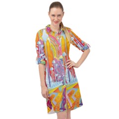 Multicolored Optical Illusion Painting Psychedelic Digital Art Long Sleeve Mini Shirt Dress by Bedest